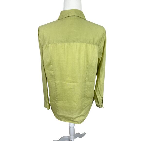 J. Jill Love Linen Button Front Shirt Long Sleeves Pockets Chartreuse Sz Medium - Picture 7 of 12